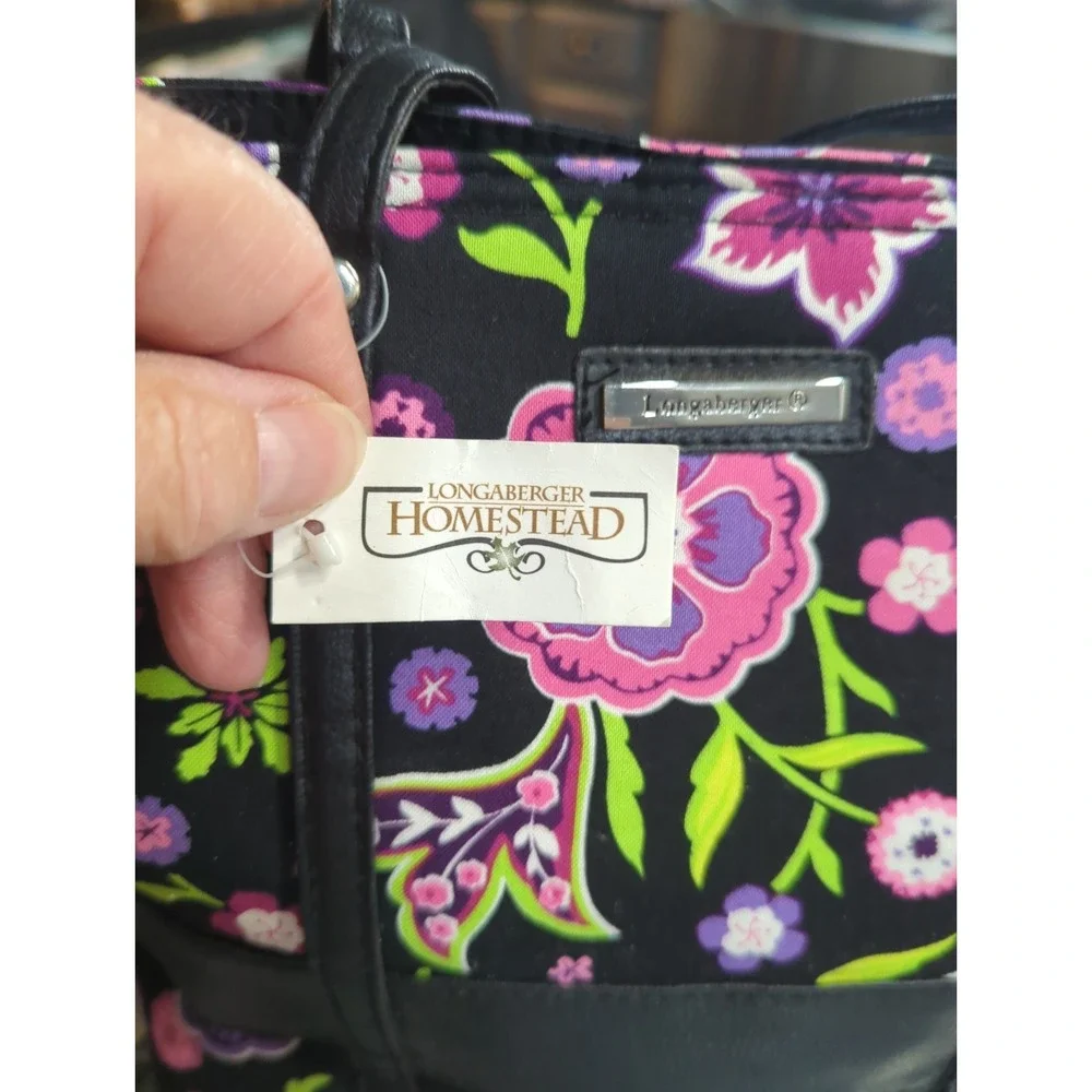 Longaberger Homestead Charmed Purse Floral Purple Pink Faux Leather NEW